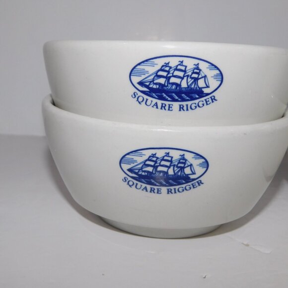 Lands End Square Rigger Cereal Cowder Bowl Set of 4 Vintage 80s White Blue Boat - Picture 5 of 6